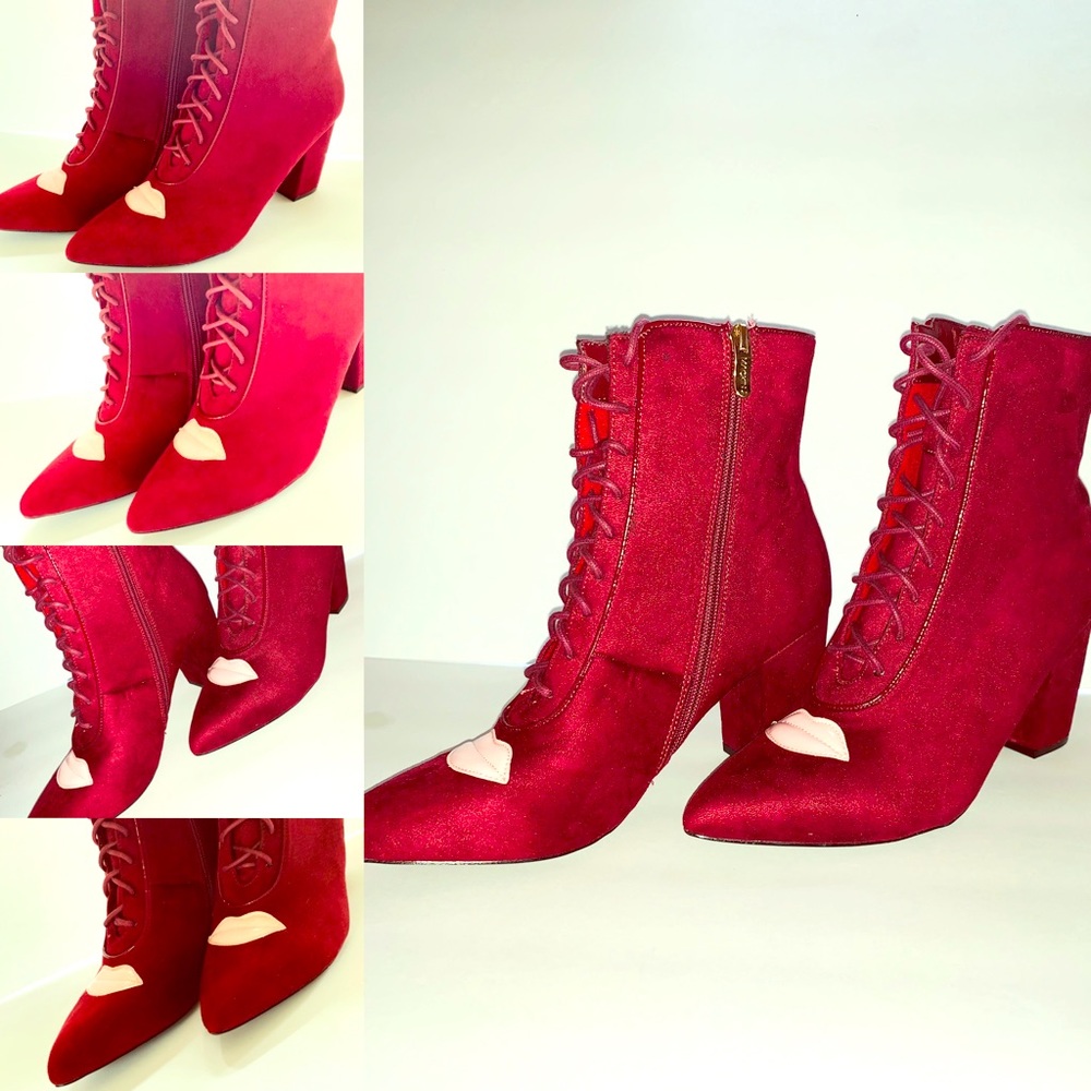 Brand New Wine Size 10 Chunky Heel With Pink Lips